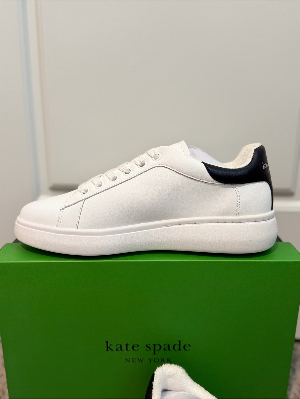 Kate Spade New York CHARLI Lace-Up White Sneakers with Black Heart Accent - Picture 4 of 5